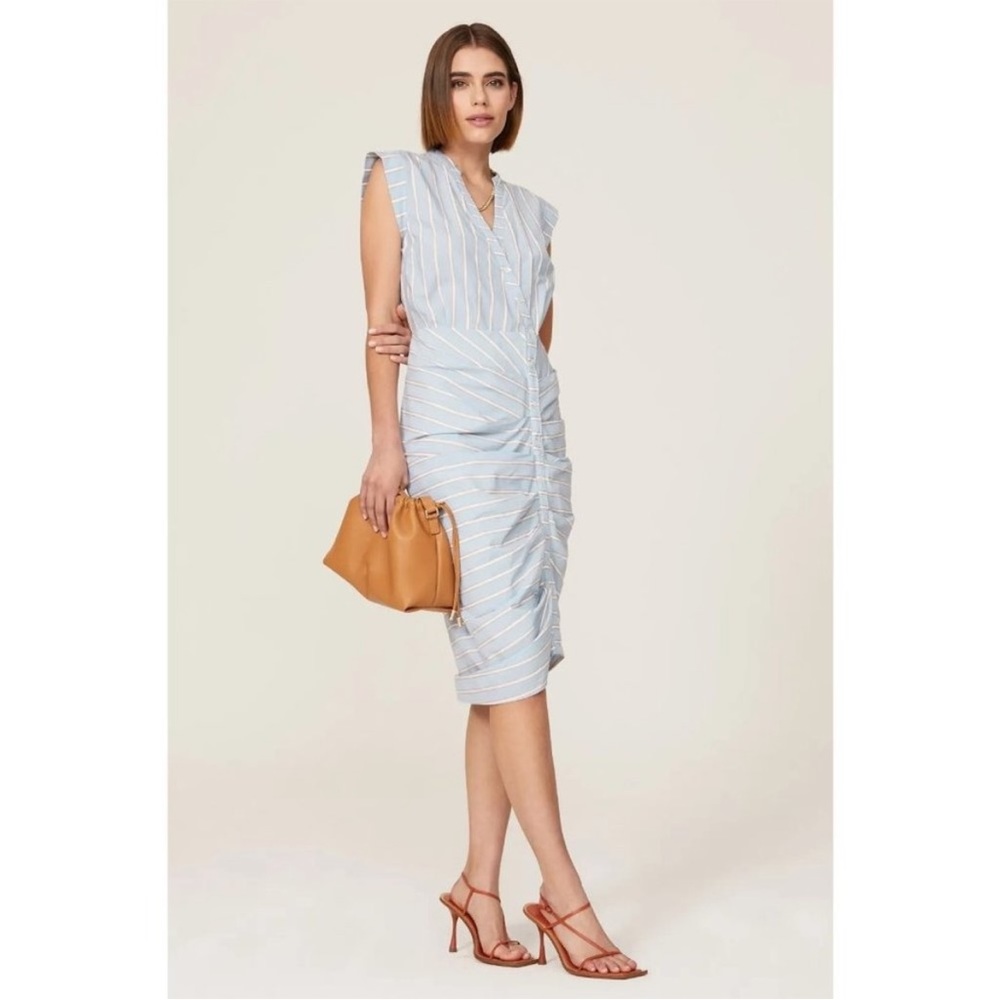 Veronica Beard Ruched Stripe Shirtdress Blue